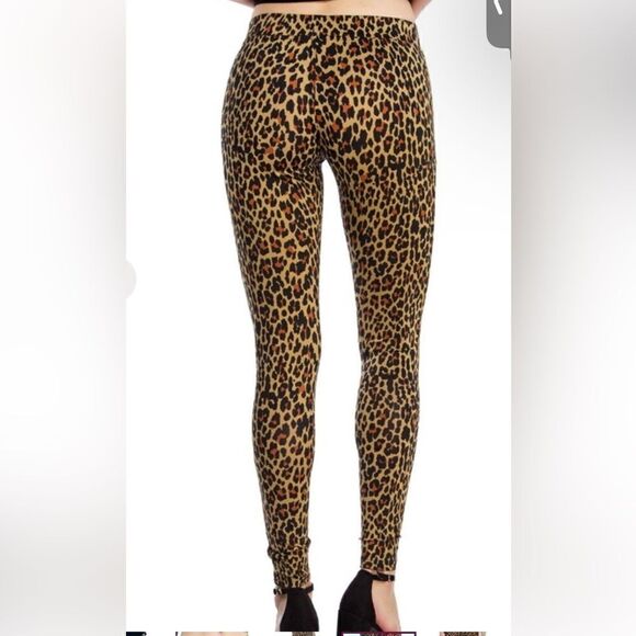 Tipsy Elves Tan & Black Leopard Designed Thin Stretchy Leggings (Size: S) - Picture 2 of 9